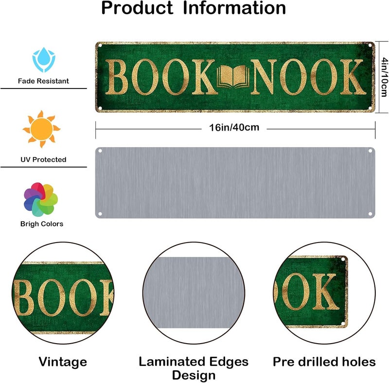 FunnySign Vintage Book Nook Decorative Metal Sign - 4x16 Inches Library Sign for Reading Nook, Study Room, and Bookshelf - Image 2
